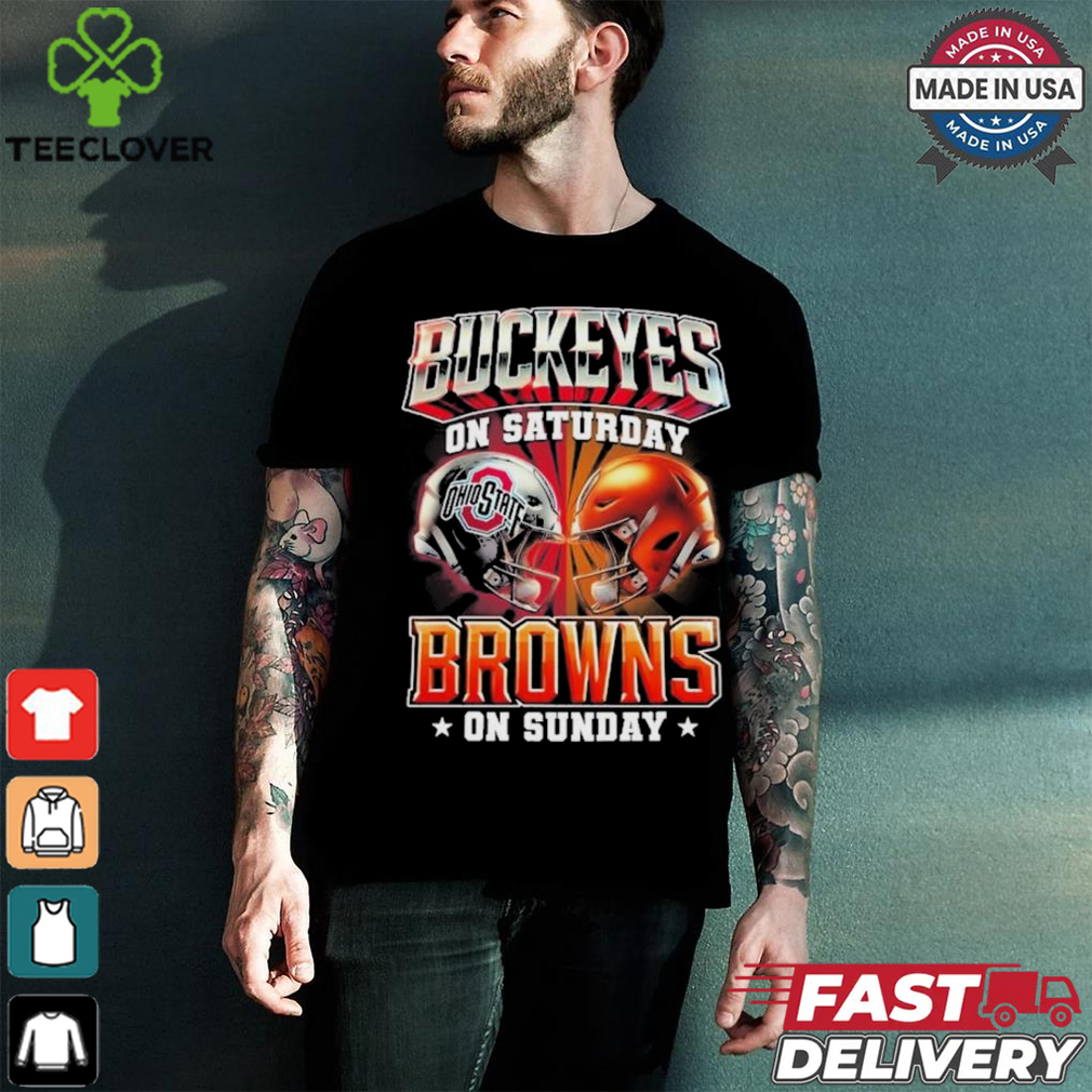 Official Ohio State Buckeyes On Saturdays Cleveland Browns On Sundays Vintage Helmets Shirt Official Ohio State Buckeyes On Saturdays Cleveland Browns On Sundays Vintage Helmets Shirt