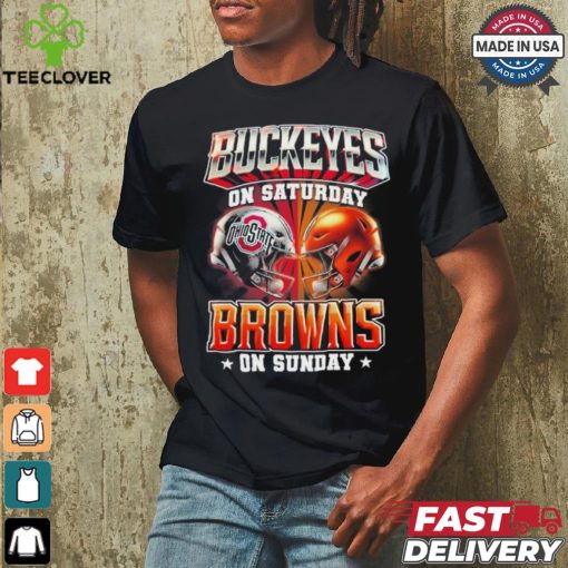 Official Ohio State Buckeyes On Saturdays Cleveland Browns On Sundays Vintage Helmets Shirt