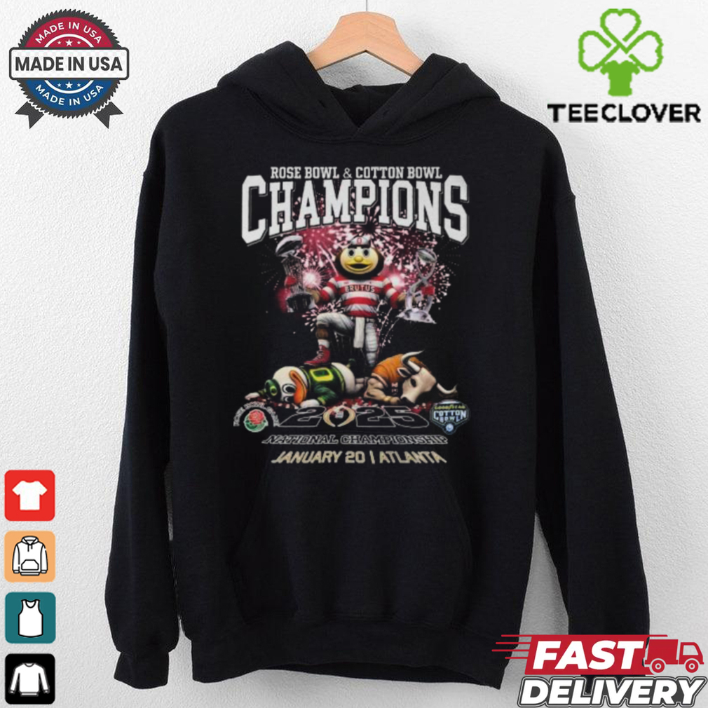 Official Ohio State Buckeyes Rose Bowl And Cotton Bowl Champions 2025 T Shirt Official Ohio State Buckeyes Rose Bowl And Cotton Bowl Champions 2025 T Shirt