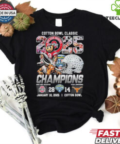 Official Ohio State Buckeyes Stomp Texas Longhorns Cotton Bowl Champions 2025 Mascot Helmet T shirts