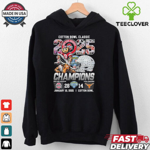 Official Ohio State Buckeyes Stomp Texas Longhorns Cotton Bowl Champions 2025 Mascot Helmet T shirts