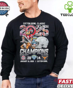 Official Ohio State Buckeyes Stomp Texas Longhorns Cotton Bowl Champions 2025 Mascot Helmet T shirts