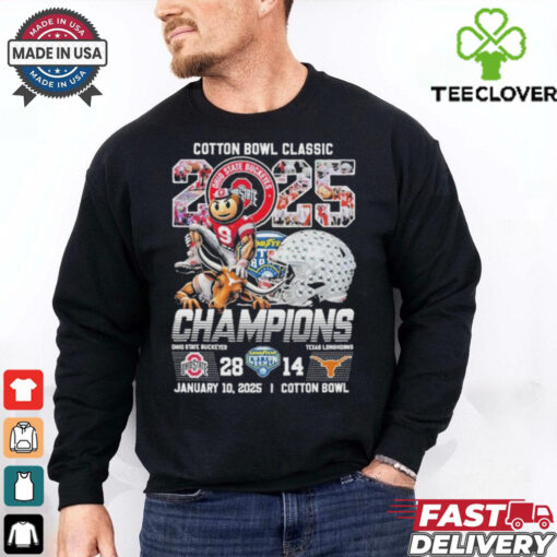 Official Ohio State Buckeyes Stomp Texas Longhorns Cotton Bowl Champions 2025 Mascot Helmet T shirts