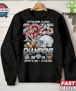 Official Ohio State Buckeyes Stomp Texas Longhorns Cotton Bowl Champions 2025 Mascot Helmet T shirts