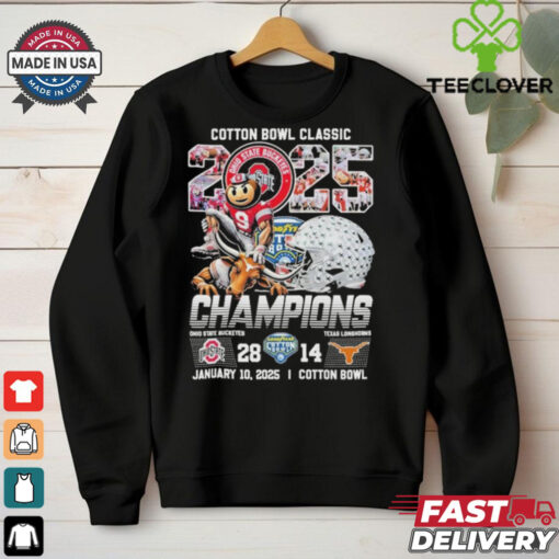 Official Ohio State Buckeyes Stomp Texas Longhorns Cotton Bowl Champions 2025 Mascot Helmet T shirts