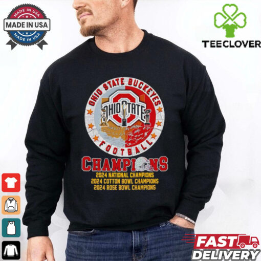 Official Ohio State Buckeyes football Champions 2024 National Cotton Bowl Rose Bowl Champions shirt