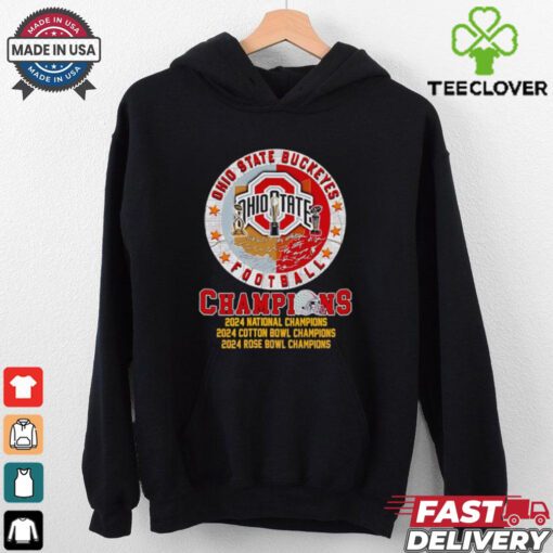 Official Ohio State Buckeyes football Champions 2024 National Cotton Bowl Rose Bowl Champions shirt