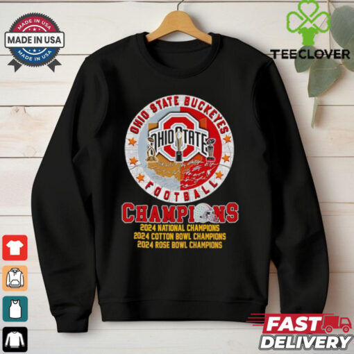 Official Ohio State Buckeyes football Champions 2024 National Cotton Bowl Rose Bowl Champions shirt