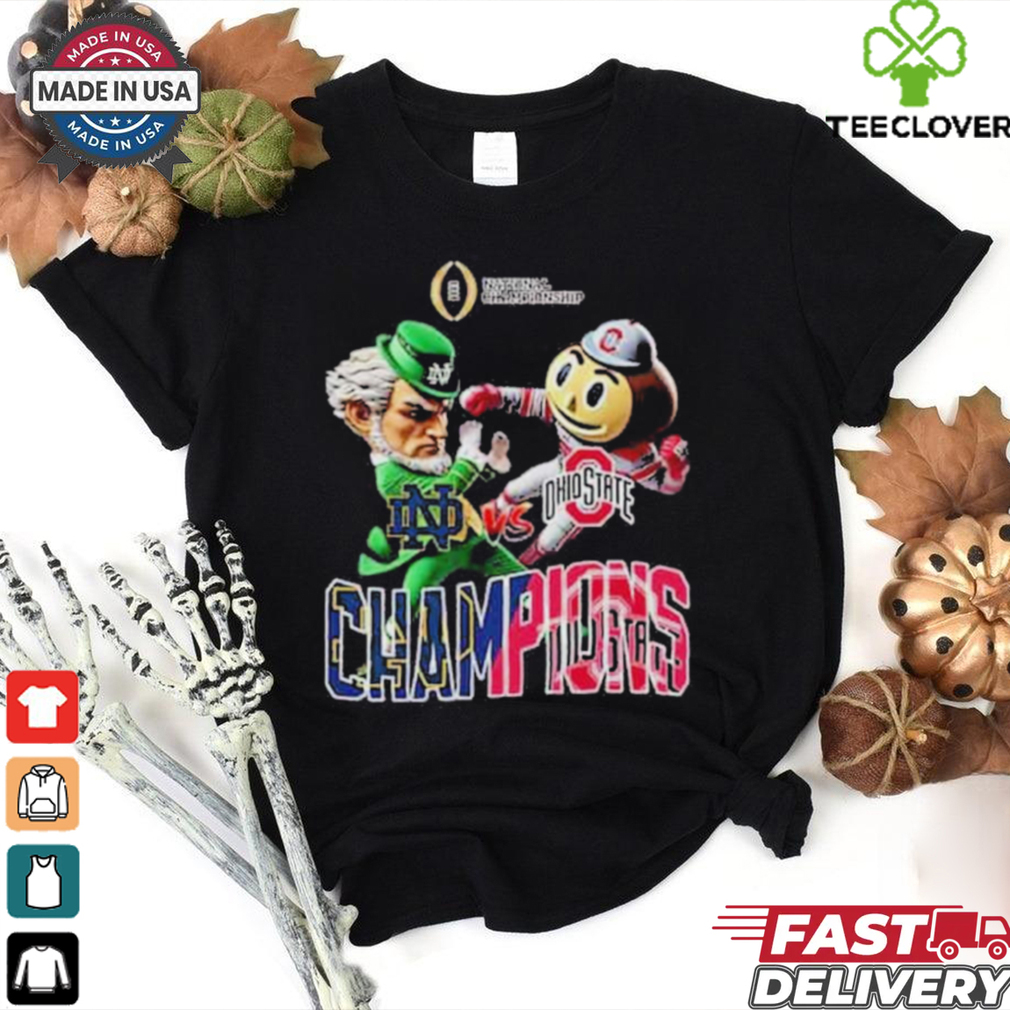 Official Ohio State Buckeyes vs Notre Dame Fighting Irish Mascot Fight College Football Playoff National Championship NCAA Season 2024 2025 Shirt Official Ohio State Buckeyes vs Notre Dame Fighting Irish Mascot Fight College Football Playoff National Championship NCAA Season 2024 2025 Shirt
