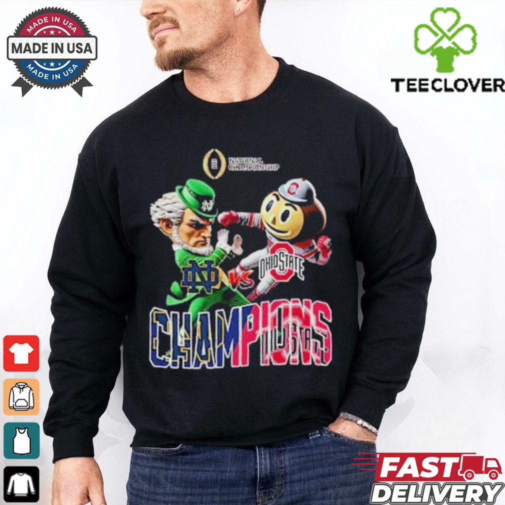 Official Ohio State Buckeyes vs Notre Dame Fighting Irish Mascot Fight College Football Playoff National Championship NCAA Season 2024 2025 Shirt Official Ohio State Buckeyes vs Notre Dame Fighting Irish Mascot Fight College Football Playoff National Championship NCAA Season 2024 2025 Shirt