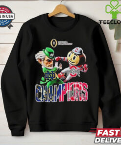 The **Official Ohio State Buckeyes vs. Notre Dame Fighting Irish Mascot Fight Shirt** commemorates the epic matchup between the two teams in the 2024-2025 College Football Playoff National Championship. Featuring bold graphics of the mascots and team pride, this shirt is perfect for fans celebrating this iconic clash on the national stage!