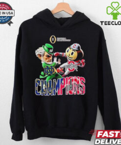 The **Official Ohio State Buckeyes vs. Notre Dame Fighting Irish Mascot Fight Shirt** commemorates the epic matchup between the two teams in the 2024-2025 College Football Playoff National Championship. Featuring bold graphics of the mascots and team pride, this shirt is perfect for fans celebrating this iconic clash on the national stage!