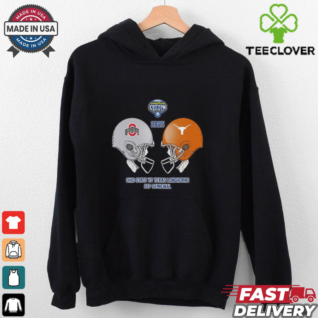 Official Ohio State Buckeyes vs Texas Longhorns Skull Head To Head Helmet Goodyear Cotton Bowl Classic CFP Semifinal NCAA Season 2024 2025 Shirt Official Ohio State Buckeyes vs Texas Longhorns Skull Head To Head Helmet Goodyear Cotton Bowl Classic CFP Semifinal NCAA Season 2024 2025 Shirt
