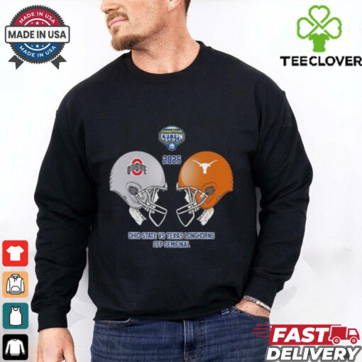 Official Ohio State Buckeyes vs Texas Longhorns Skull Head To Head Helmet Goodyear Cotton Bowl Classic CFP Semifinal NCAA Season 2024 2025 Shirt
