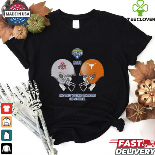 Official Ohio State Buckeyes vs Texas Longhorns Skull Head To Head Helmet Goodyear Cotton Bowl Classic CFP Semifinal NCAA Season 2024 2025 Shirt