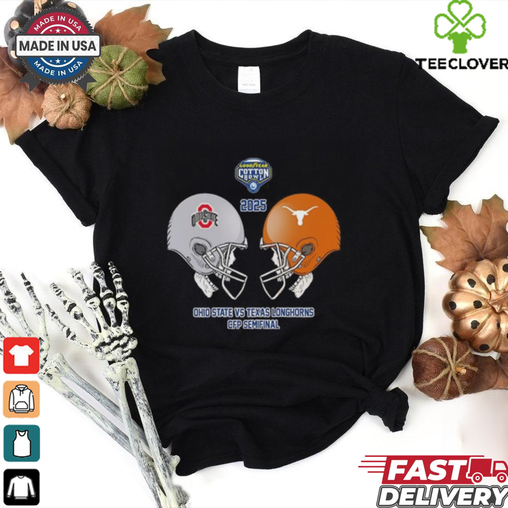 Official Ohio State Buckeyes vs Texas Longhorns Skull Head To Head Helmet Goodyear Cotton Bowl Classic CFP Semifinal NCAA Season 2024 2025 Shirt Official Ohio State Buckeyes vs Texas Longhorns Skull Head To Head Helmet Goodyear Cotton Bowl Classic CFP Semifinal NCAA Season 2024 2025 Shirt
