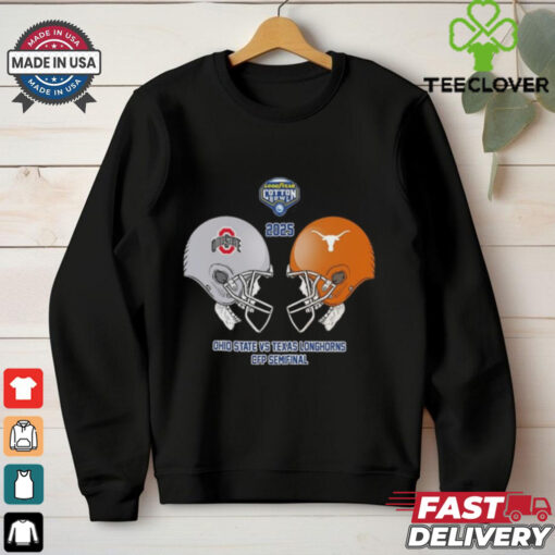 Official Ohio State Buckeyes vs Texas Longhorns Skull Head To Head Helmet Goodyear Cotton Bowl Classic CFP Semifinal NCAA Season 2024 2025 Shirt