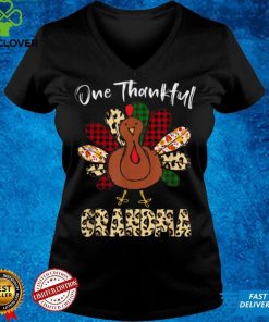 Official One Thankful Grandma Turkey Leopard Turkey Thanksgiving Sweater Shirt