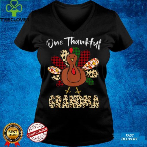 Official One Thankful Grandma Turkey Leopard Turkey Thanksgiving Sweater Shirt