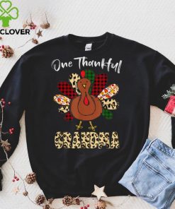 Official One Thankful Grandma Turkey Leopard Turkey Thanksgiving Sweater Shirt