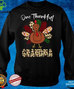 Official One Thankful Grandma Turkey Leopard Turkey Thanksgiving Sweater Shirt