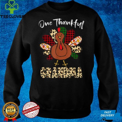 Official One Thankful Grandma Turkey Leopard Turkey Thanksgiving Sweater Shirt