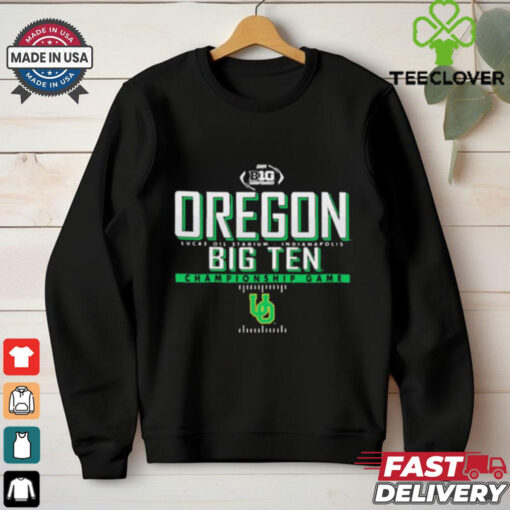 Official Oregon Ducks 2024 Big Ten Football Championship Game Schedule Lucas Oil Stadium Indianapolis t shirt