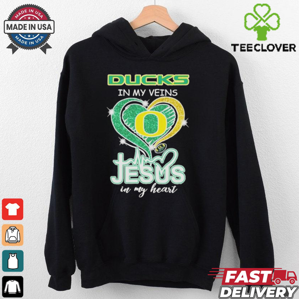 Official Oregon Ducks In My Veins Jesus In My Heart Diamond Heart Shirt Official Oregon Ducks In My Veins Jesus In My Heart Diamond Heart Shirt
