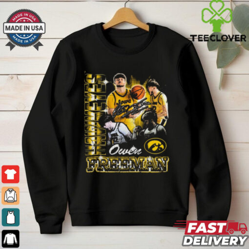 Official Owen Freeman Iowa Hawkeyes Basketball 90s Graphic Signature t shirt