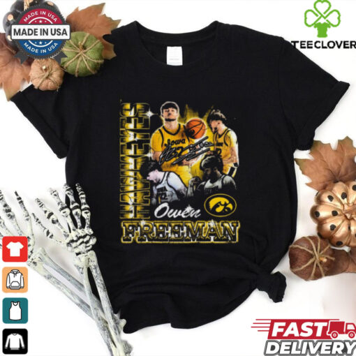 Official Owen Freeman Iowa Hawkeyes Basketball 90s Graphic Signature t shirt