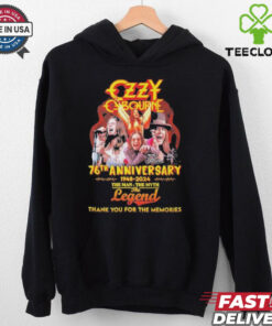 Official Ozzy Osbourne 76th Anniversary 1948-2024 The Man The Myth The Legend Thank You For The Memories Signature Shirt tribute design celebrating Ozzy Osbourne's 76th anniversary with a signature and iconic message.