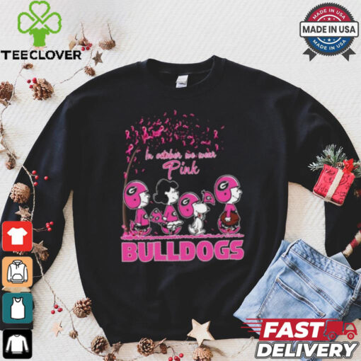 Official Peanuts Characters X Georgia Bulldogs In October We Wear Pink Shirt