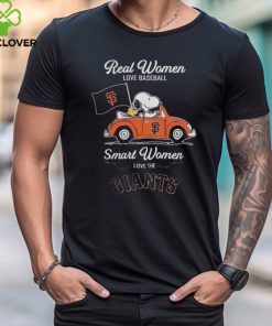 Official Peanuts Snoopy And Woodstock On Car Real Women Love Baseball Smart Women Love The SF Giants T Shirt