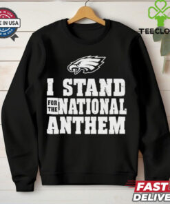 The **Official Philadelphia Eagles I Stand for the National Anthem T-Shirt** showcases patriotism and team pride with a bold design. Perfect for Eagles fans who want to express their support for both their team and the nation during game days or any occasion.