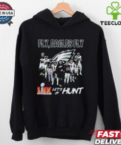 Official Philadelphia Eagles Philly Fly Eagles Fly Let’s Hunt Super Bowl LIX 2025 Signatures T shirts