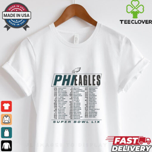 Official Philadelphia Eagles Super Bowl LIX Roster 26 Saquon Barkley 4 Jake Elliott 27 Quinyon Mitchell 53 Zack Baun t shirt