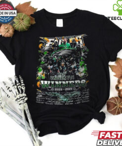 Official Philadelphia Eagles Fly Eagles Fly Winners 2024-2025 Football Legends Signature Shirt featuring a bold design that celebrates the Eagles’ victory and honors the legendary players. Show your pride for the team’s success with this unique, signature-themed apparel.