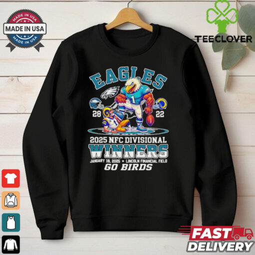 Official Philadelphia Eagles vs Los Angeles Rams Mascots 2025 NFC Divisional Winners Lincoln Financial Field Go Birds shirt