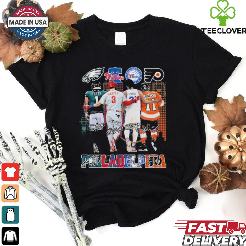 Official Philadelphia Eagles x Philadelphia Phillies x Philadelphia 76ers x Philadelphia Flyers Signature T Shirt Official Philadelphia Eagles x Philadelphia Phillies x Philadelphia 76ers x Philadelphia Flyers Signature T Shirt