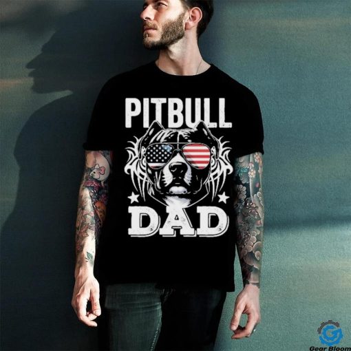 Official Pitbull Dad USA Flag T Shirt