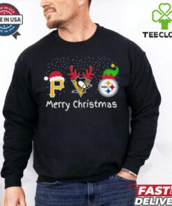 Official Pittsburgh Sports Pirates Penguins And Steelers Merry Christmas 2024 Shirt