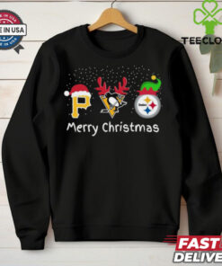 Official Pittsburgh Sports Pirates Penguins And Steelers Merry Christmas 2024 Shirt