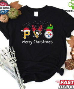 Official Pittsburgh Sports Pirates Penguins And Steelers Merry Christmas 2024 Shirt