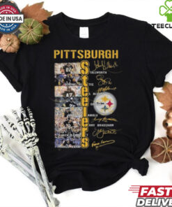 Official Pittsburgh Steelers NFL Players Signatures 2025 Shirt with a commemorative design featuring player signatures, perfect for Steelers fans celebrating the 2025 season.