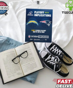 Official Poster Los Angeles Chargers Vs New England Patriots NFL Playoff Implications LAC Clinch Playoff Berth With Win t shirt