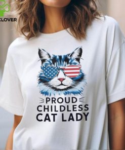 Official Proud childless cat lady usa flag democrat liberal T shirt