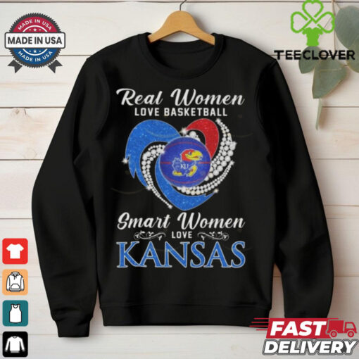 Official Real Women Love Basketball Smart Women Love Kansas Jayhawks Diamond Heart 2024 Shirt