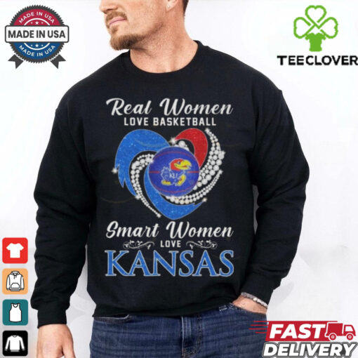 Official Real Women Love Basketball Smart Women Love Kansas Jayhawks Diamond Heart 2024 Shirt