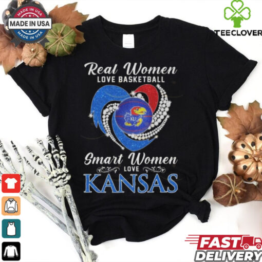 Official Real Women Love Basketball Smart Women Love Kansas Jayhawks Diamond Heart 2024 Shirt