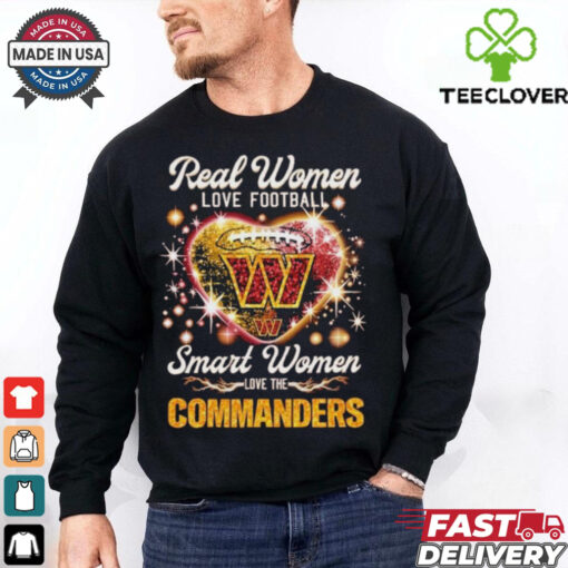 Official Real Women Love Football Smart Women Love The Washington Commanders Redskins Heart Diamond T shirts